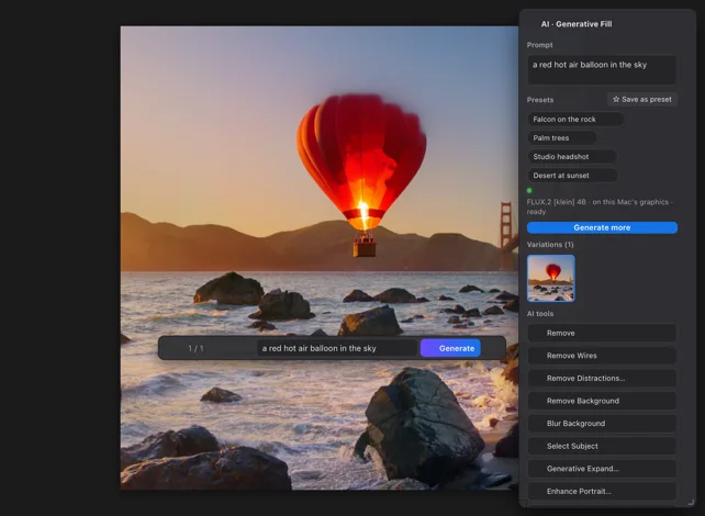 KPT Retouch: generated red hot air balloon in the sky
